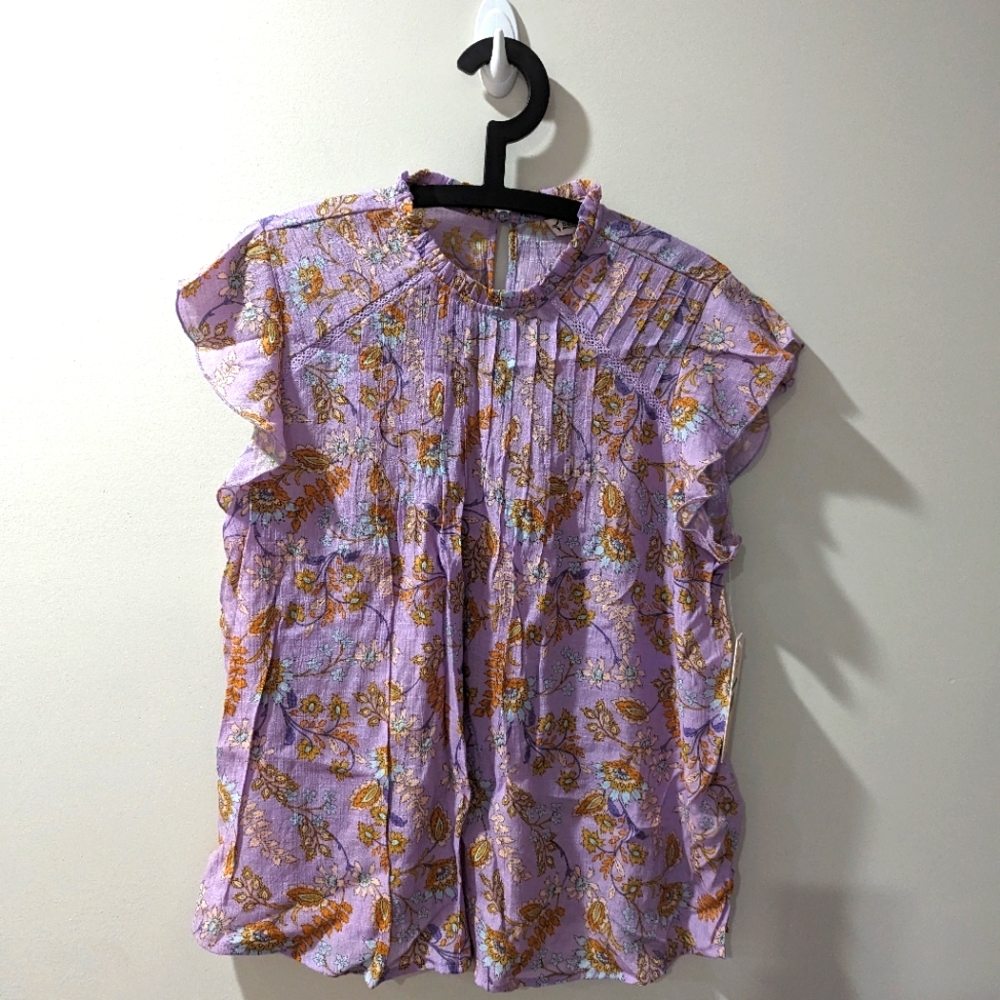 Nanette Lepore Purple Floral Short Sleeve Blouse Top NWT